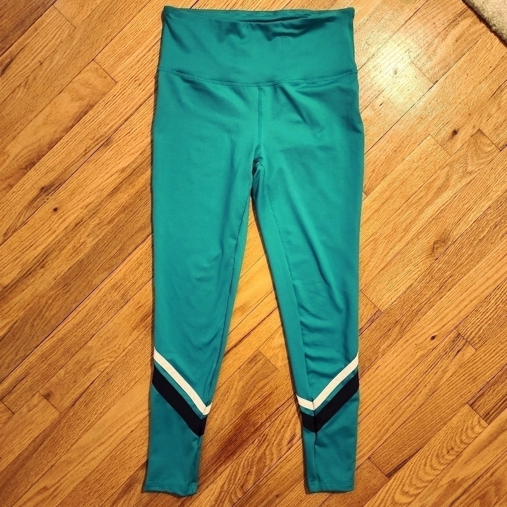 Ideology Teal Varsity Stripe Leggings Women's Small S Activewear Athletic EUC